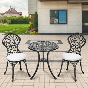 3pcs Black Cast Aluminum Bistro Table and Chairs Set