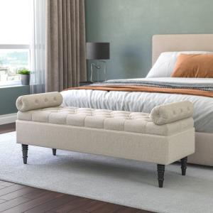 126cm Wide Velvet Upholstered Storage Bench Footstool with…