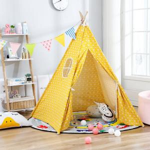 Indoor Kids Play Tent Yellow Grid Teepee Tent Fabric Spire…