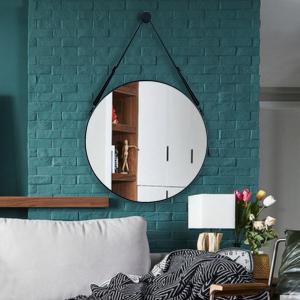 Retro Round Hanging Mirror with Adjustable Leather Strap