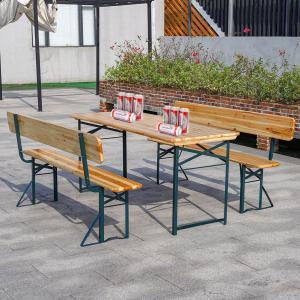 118cm Wide 2 Garden Benches Rustic Wooden Folding Table Set