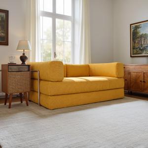 Cottonfy Yellow Corduroy Fabric Foam Modular Sofa