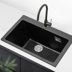 Quartz Undermount Kitchen Sink Single Bowl in Black