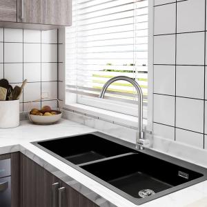 Quartz Undermount Kitchen Sink Double Bowl Black/Grey