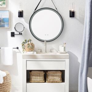Round Metal LED Mirror with Hanging Strap