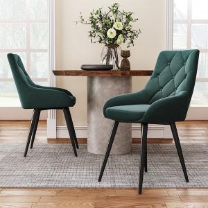 Set of 2 Dining Chair with Velvet Upholstery Green/Blue/Grey