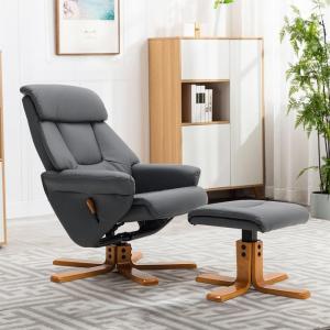 Swivel Faux Leather Lounge Recliner with Ottoman