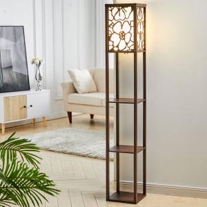 Brown Floor Lamp with Flower Linen Shade 3 Layers Indoor To…