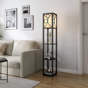 Modern Floor Lamp with 3 Wood Shelves