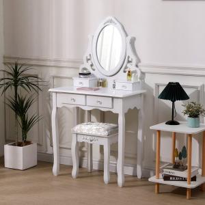 75cm W White Makeup Vanity Desk with Mirror and Stool