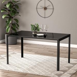 Rectangular Simplicity Modern Black Glass Dining Table with…