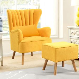Occasion Faux Wool Wingback Chair Padded Armchair and Foots…