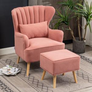 2ft H Frosted Velvet Wingback Armchair and Footstool Set