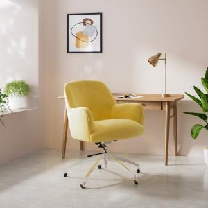 Velvet Upholstered Office Chair Swivel Task Chair with Armr…