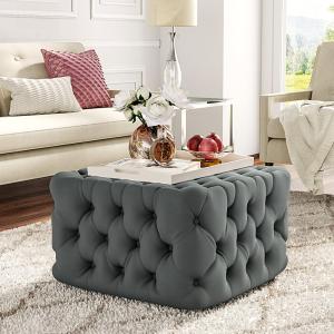 Square Velvet Ottoman Footstool Deep Button