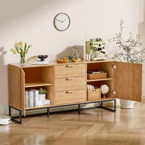 5ft Natural Manufactured Wood 3 Drawers Wooden Side Cabinet