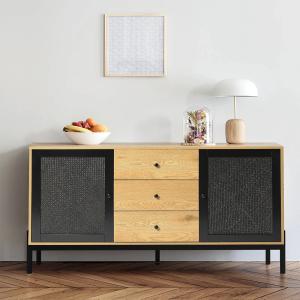 155cm W Natural Solid Large Sideboard Rattan Cabinet with D…