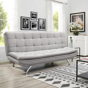 Modern 3-Seater Linen Fabric Sofa Bed with Cushions and 2 P…