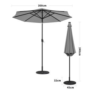 3M Garden Parasol Sun Umbrella Light Grey Iron With Solar L…