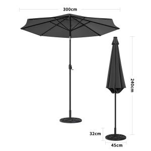 3M Garden Parasol Sun Umbrella Dark Grey Iron With Solar LE…