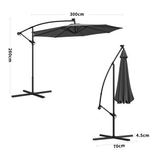Dark Grey 3m Iron Banana Umbrella Cantilever Garden Parasol…