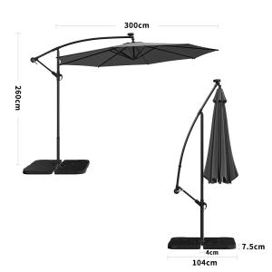 Dark Grey 3m Iron Banana Umbrella Cantilever Garden Parasol…