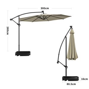 Beige 3m Iron Banana Umbrella Cantilever Garden Parasols wi…