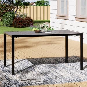 150cm Wood Effect Garden Dining Table with Parasol Hole in…