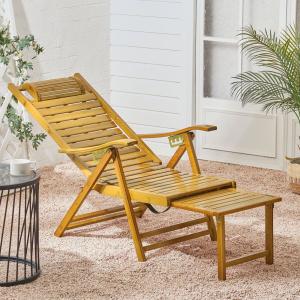 Foldable Bamboo Recliner Lounge Chair with Retractable Foot…