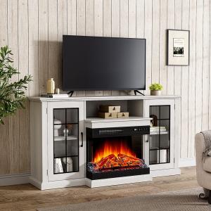 150CM W 3-sided electric fireplace TV cabinet with glass do…