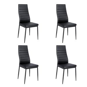 Set of 4 Leather Upholstered Dining Chairs with Metal Legs