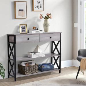 100 cm W Rustic Grey Narrow Wooden Console Table with Drawe…