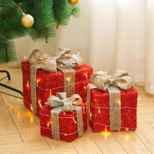 Pre-Lit White Christmas Gift Box Set with Warm Lights