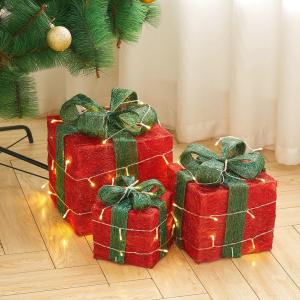 Pre-Lit Green Christmas Gift Box Set with Warm Lights
