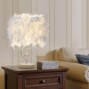 White Feather Table Lamp Bedside Nightstand Lamp with Heart…