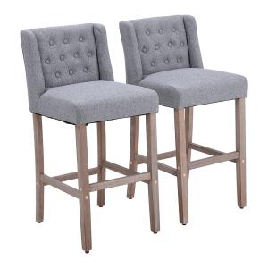 Set of 2 99cm Hight Bar Stools Linen Upholstered with Wood…
