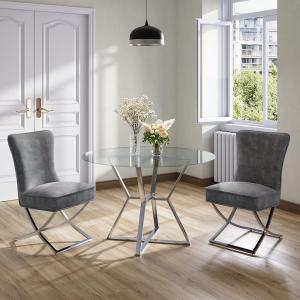 Set of 2 Beige High Back Dining Chairs with velvet Upholste…