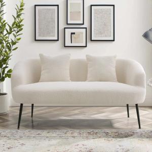 140cm White 2 Seater Sofa Teddy Fabric Loveseat with Metal…