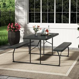 151cm W Foldable Picnic Table and Bench Set Black/White