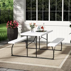 151cm W Foldable Picnic Table and Bench Set Black/White
