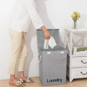 Grey Foldable Linen Laundry Baskets with Lid