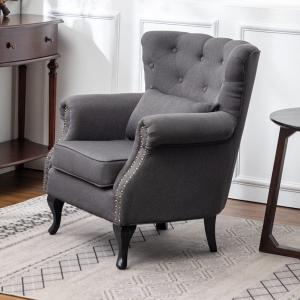 Linen Upholstery Wingback Chair With Cushion