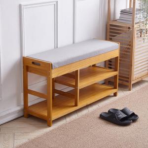 Wooden 2-Tier Shoe Bench with Cushioned Seat