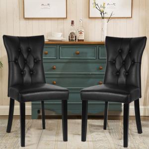 92cm Height Set of 2 Faux Leather Dining Chairs Buttoned Hi…