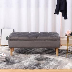 100cm Grey Velvet Upholstered Storage Bench