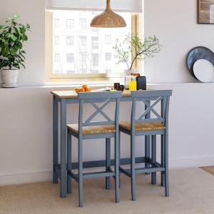 Solid Wood Pine Dining Set with 2 X Shaped Chairs Grey