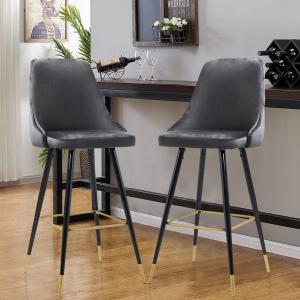 3ft Height Bar Stools with Footrest Set of 2 Velvet Padded