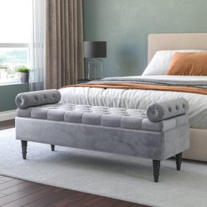 126cm Wide Velvet Upholstered Storage Bench Footstool with…