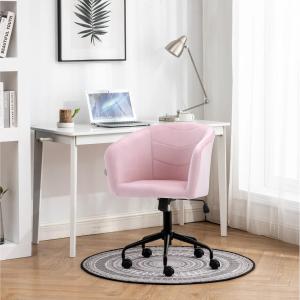 Pink Velvet Swivel Office Task Chair Black Base Wheels