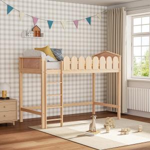 6ft Wide Pine Wood Loft Bed Frame Kids Platform Bed with Sa…